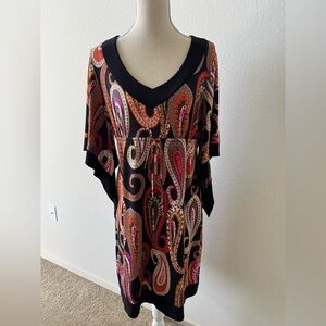 Ronni Nicole Black Dress with Orange, Pink & Cream Paisley Print